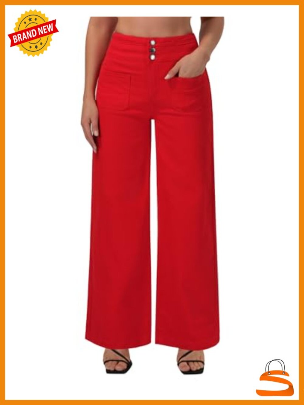 High Waist Wide Leg Jeans Stretchy Loose Fit 3 Button Comfy Everyday Wear